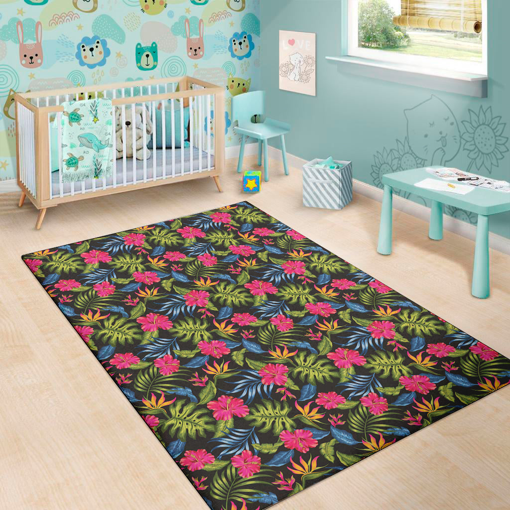 Tropical Bird Of Paradise Pattern Print Area Rug