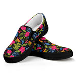 Tropical Bird Of Paradise Pattern Print Black Slip On Shoes