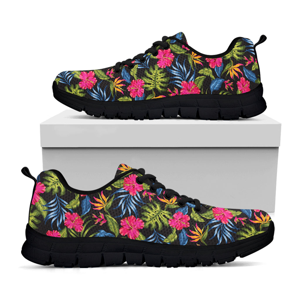 Tropical Bird Of Paradise Pattern Print Black Sneakers