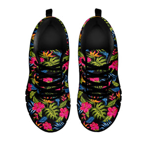 Tropical Bird Of Paradise Pattern Print Black Sneakers