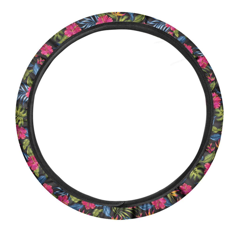 Tropical Bird Of Paradise Pattern Print Car Steering Wheel Cover