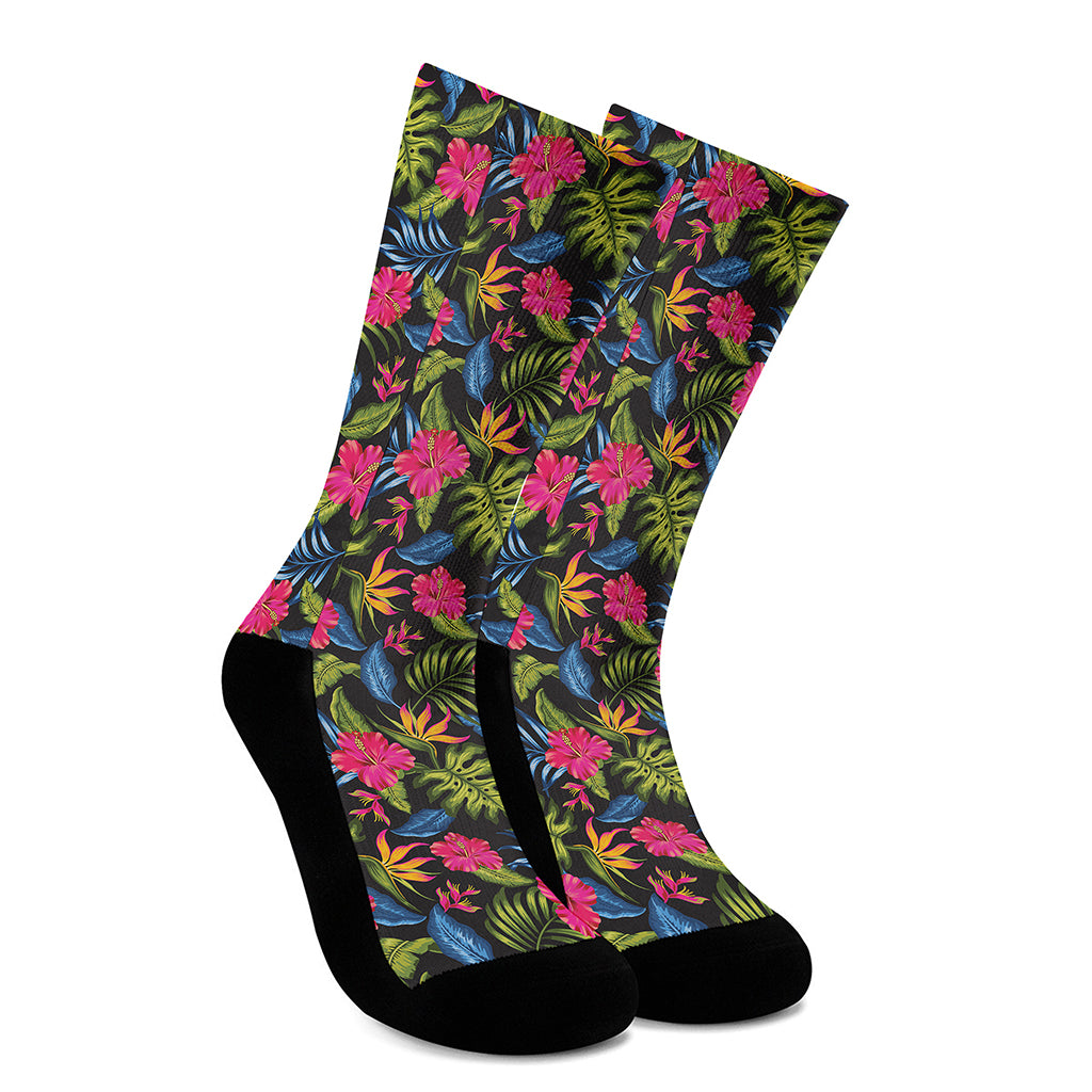 Tropical Bird Of Paradise Pattern Print Crew Socks