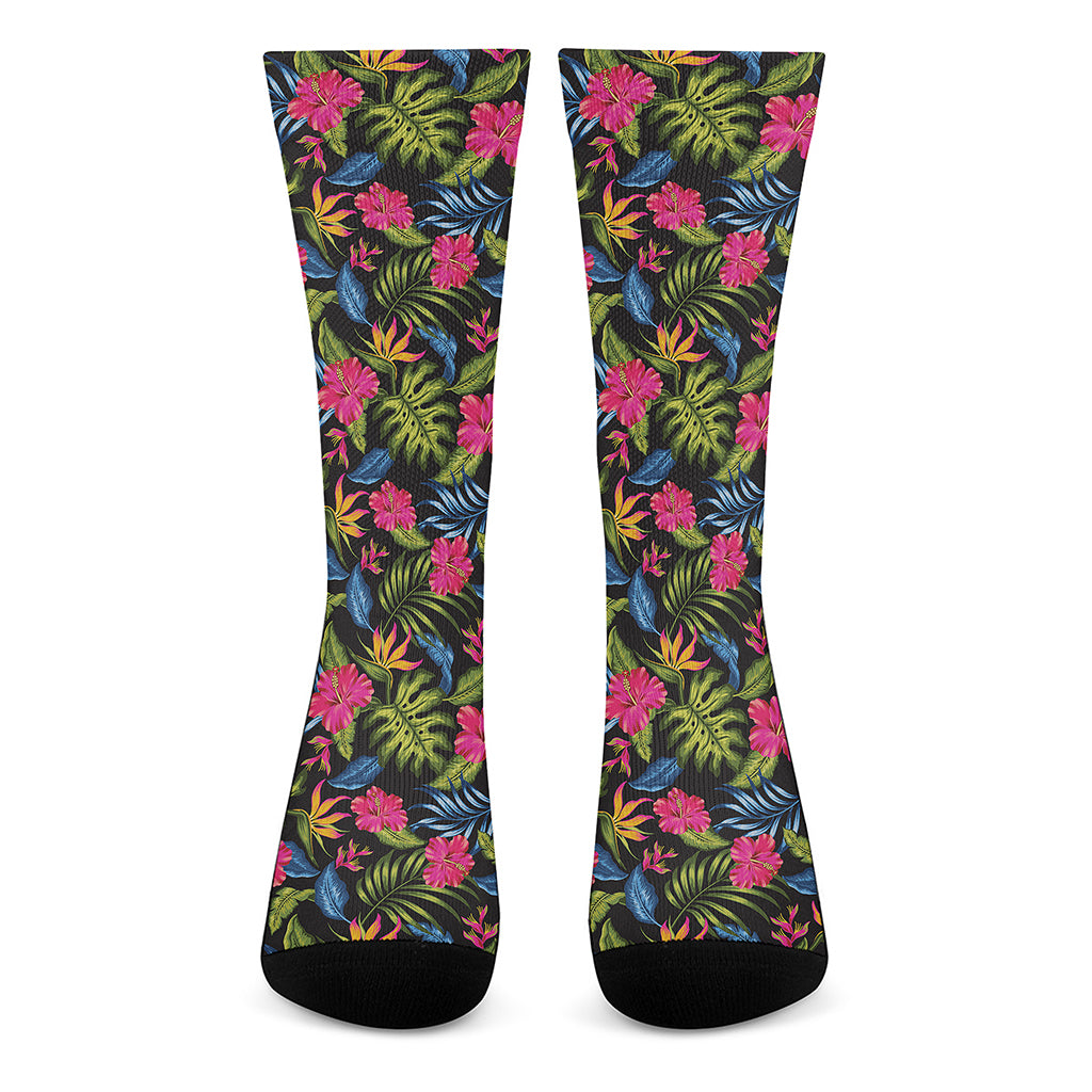Tropical Bird Of Paradise Pattern Print Crew Socks