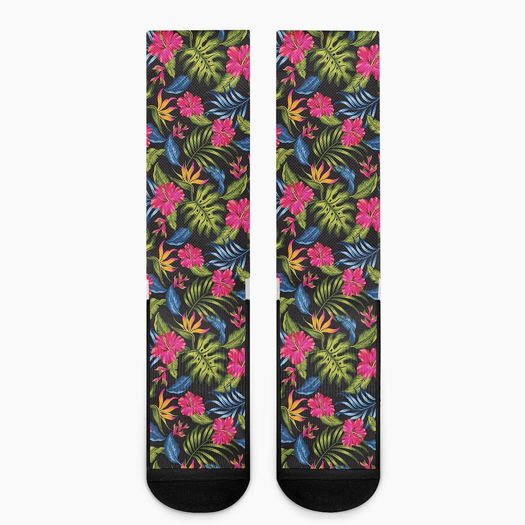 Tropical Bird Of Paradise Pattern Print Crew Socks