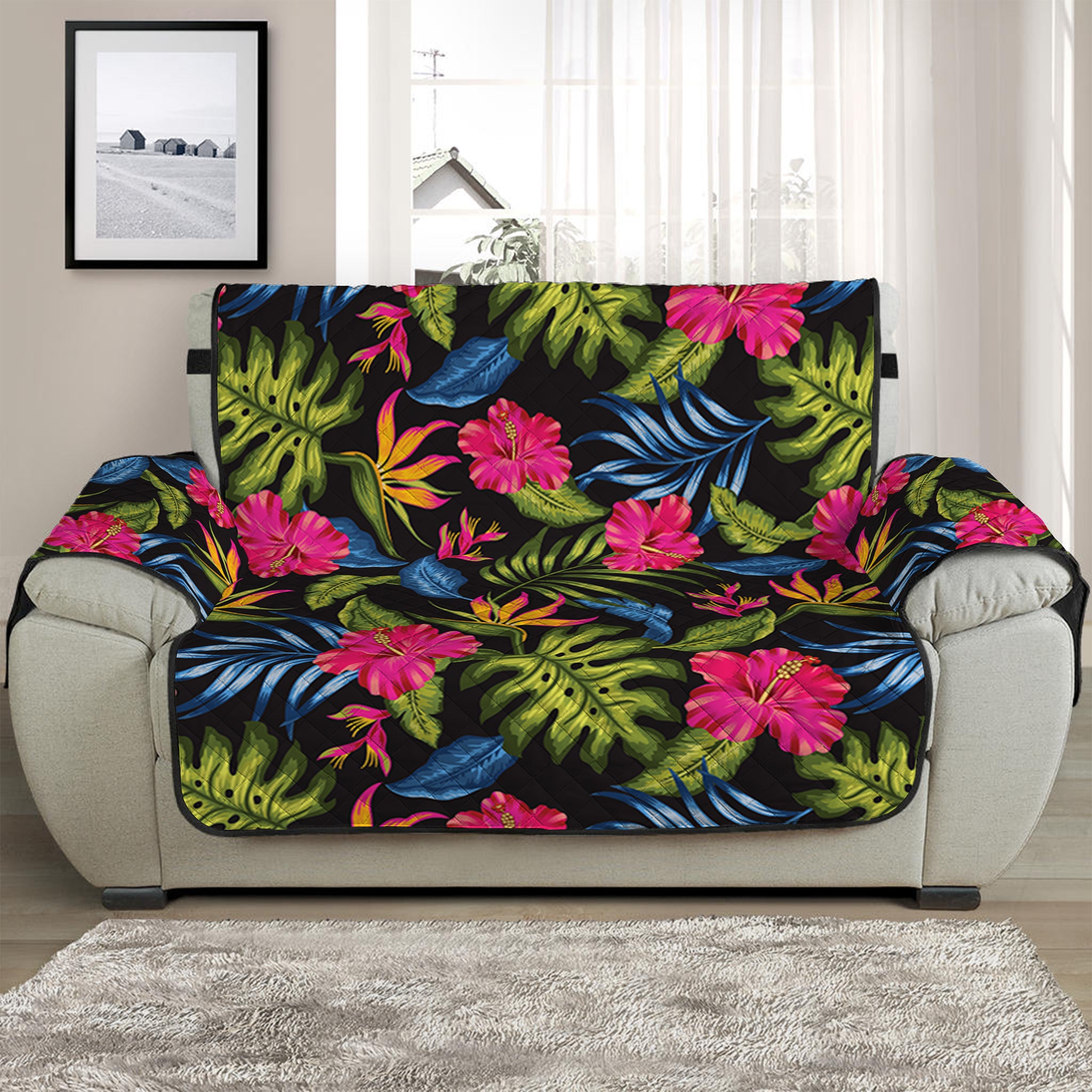 Tropical Bird Of Paradise Pattern Print Half Sofa Protector