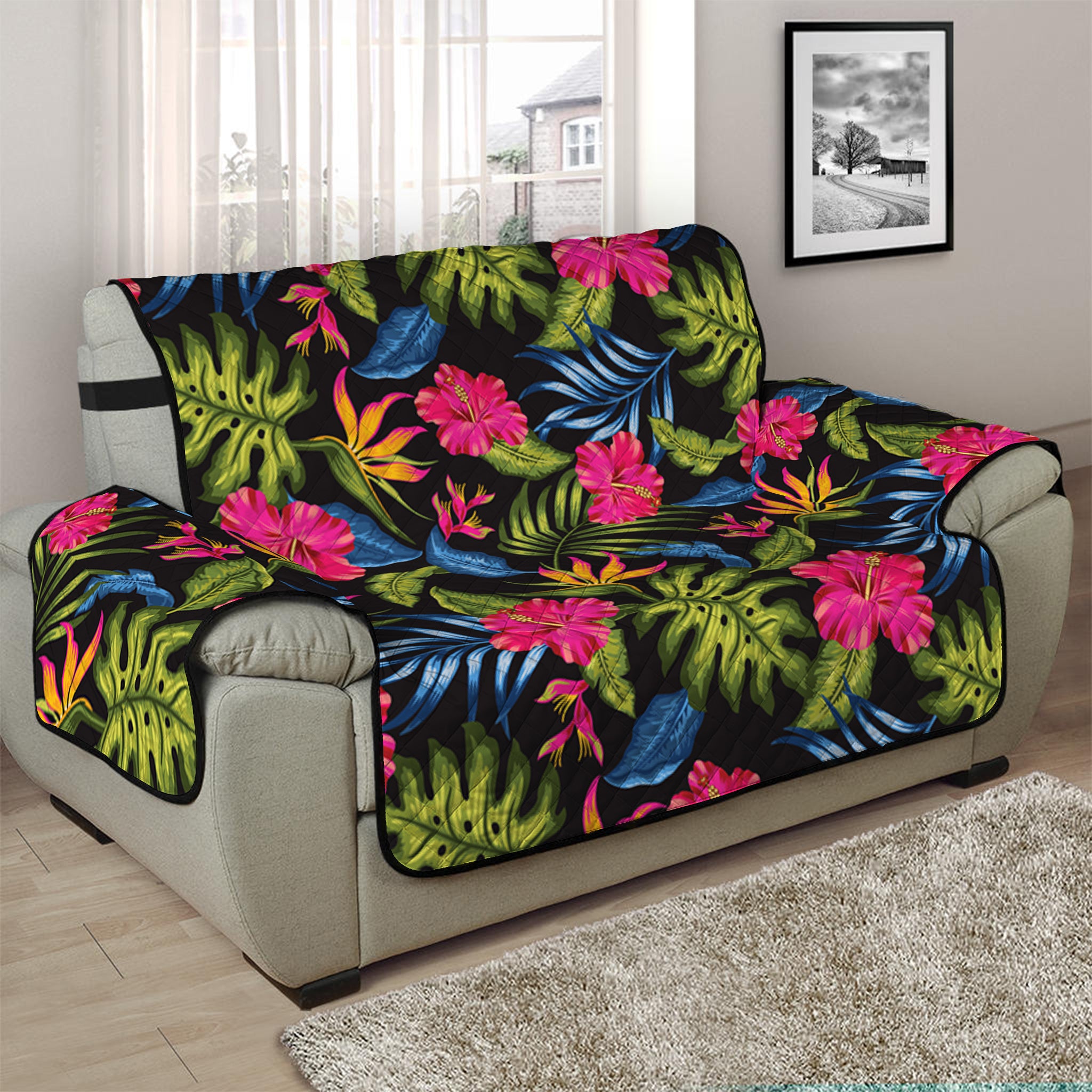 Tropical Bird Of Paradise Pattern Print Half Sofa Protector