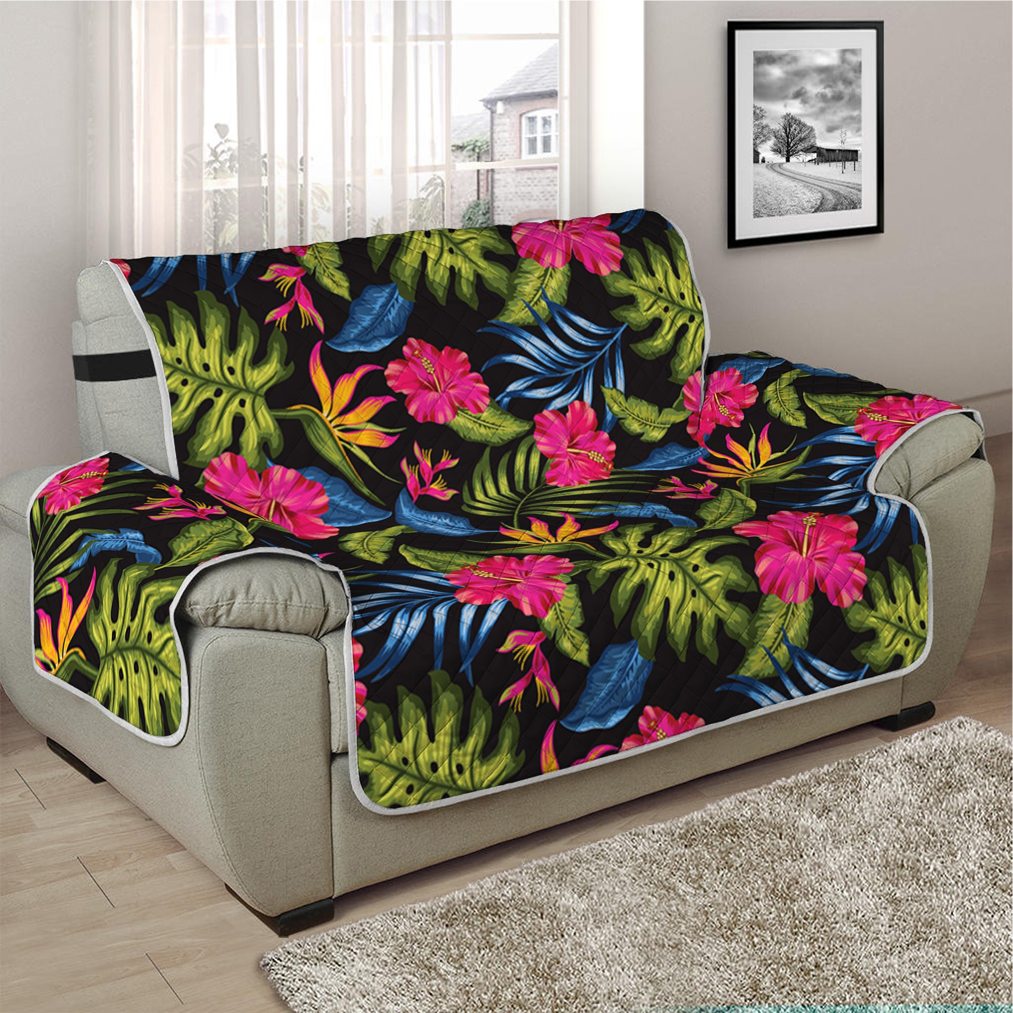 Tropical Bird Of Paradise Pattern Print Half Sofa Protector