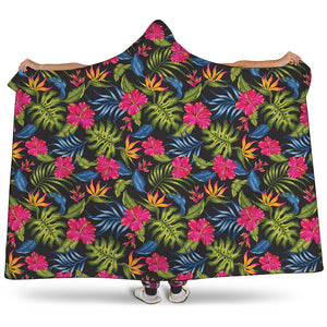 Tropical Bird Of Paradise Pattern Print Hooded Blanket