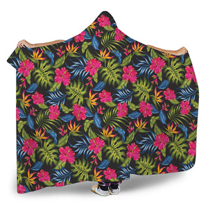 Tropical Bird Of Paradise Pattern Print Hooded Blanket