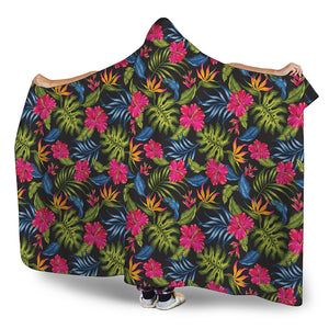 Tropical Bird Of Paradise Pattern Print Hooded Blanket