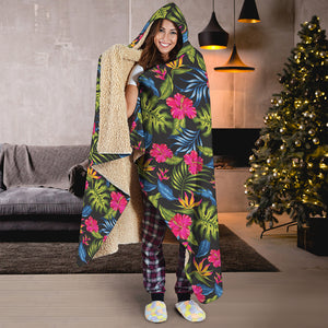 Tropical Bird Of Paradise Pattern Print Hooded Blanket