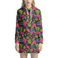 Tropical Bird Of Paradise Pattern Print Pullover Hoodie Dress