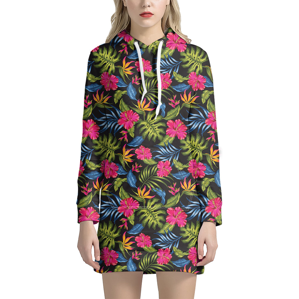 Tropical Bird Of Paradise Pattern Print Hoodie Dress