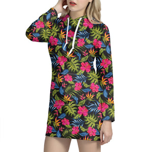 Tropical Bird Of Paradise Pattern Print Hoodie Dress