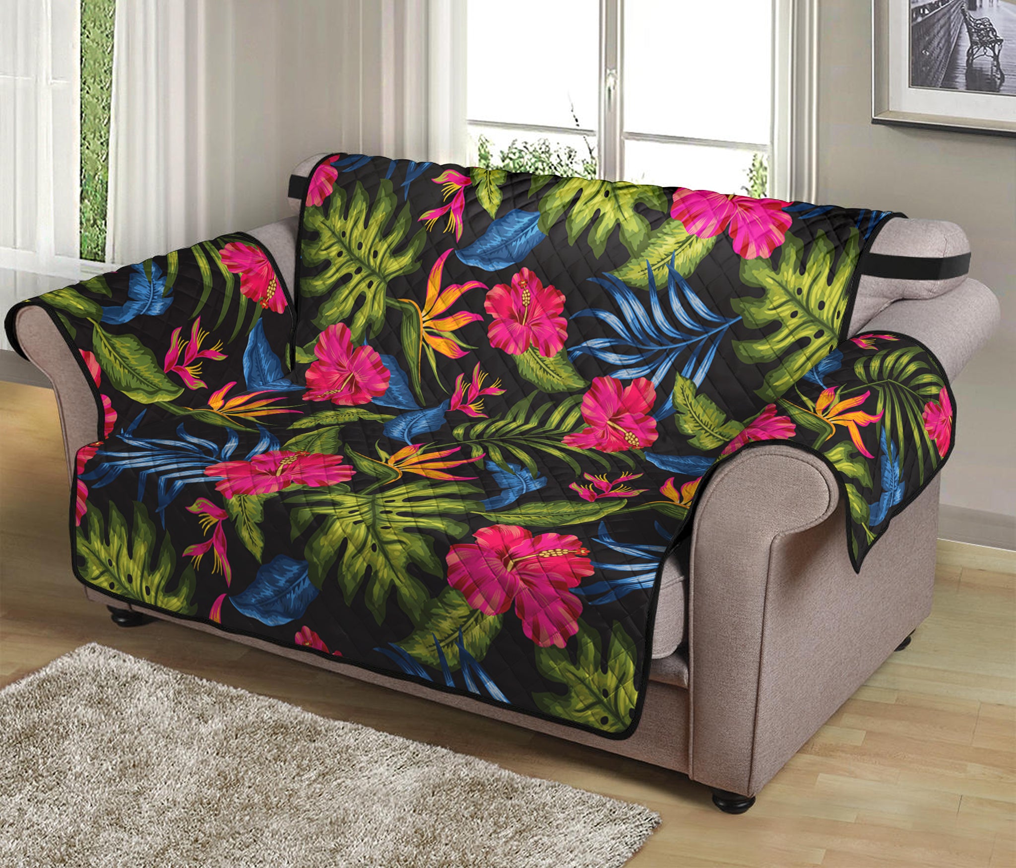 Tropical Bird Of Paradise Pattern Print Loveseat Protector