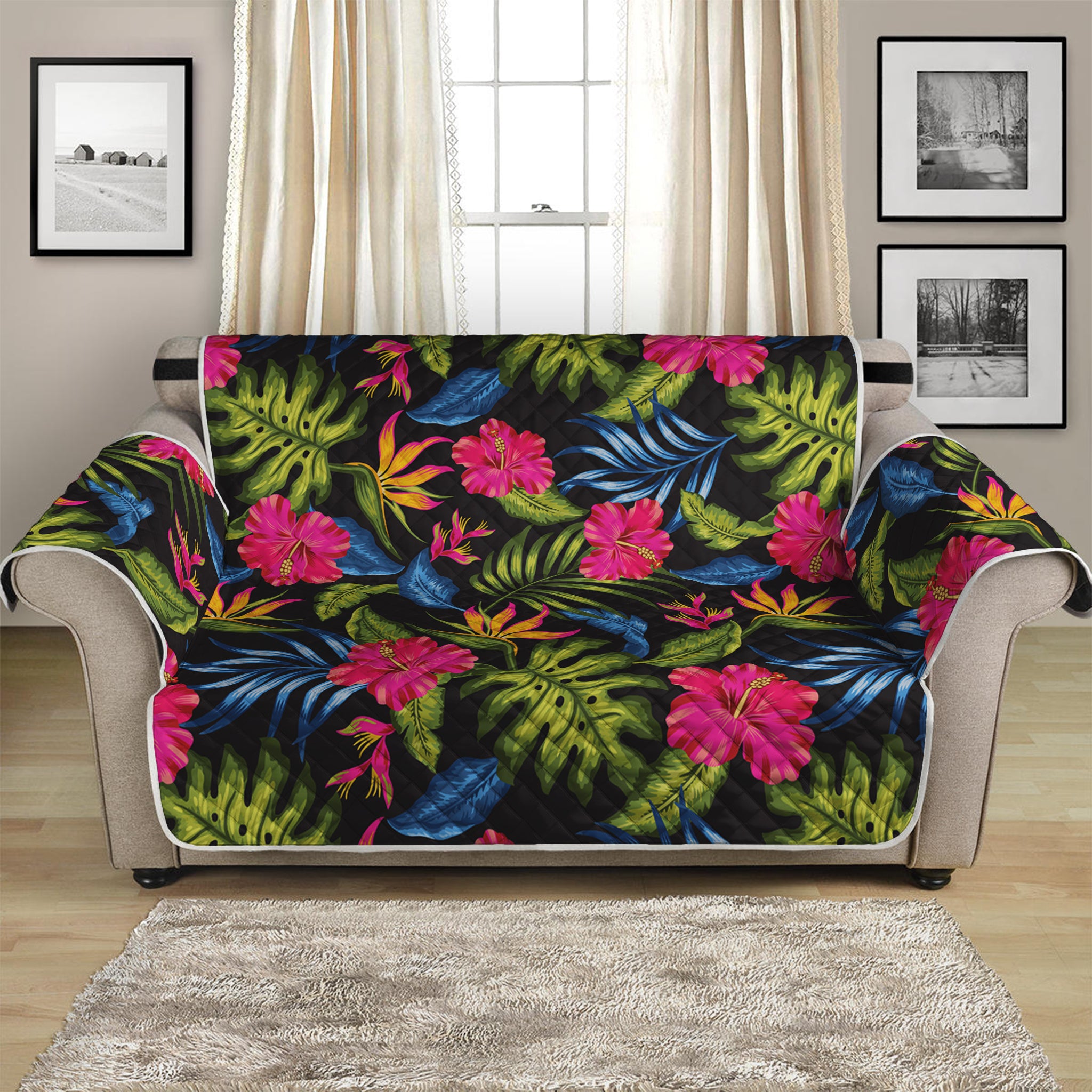 Tropical Bird Of Paradise Pattern Print Loveseat Protector