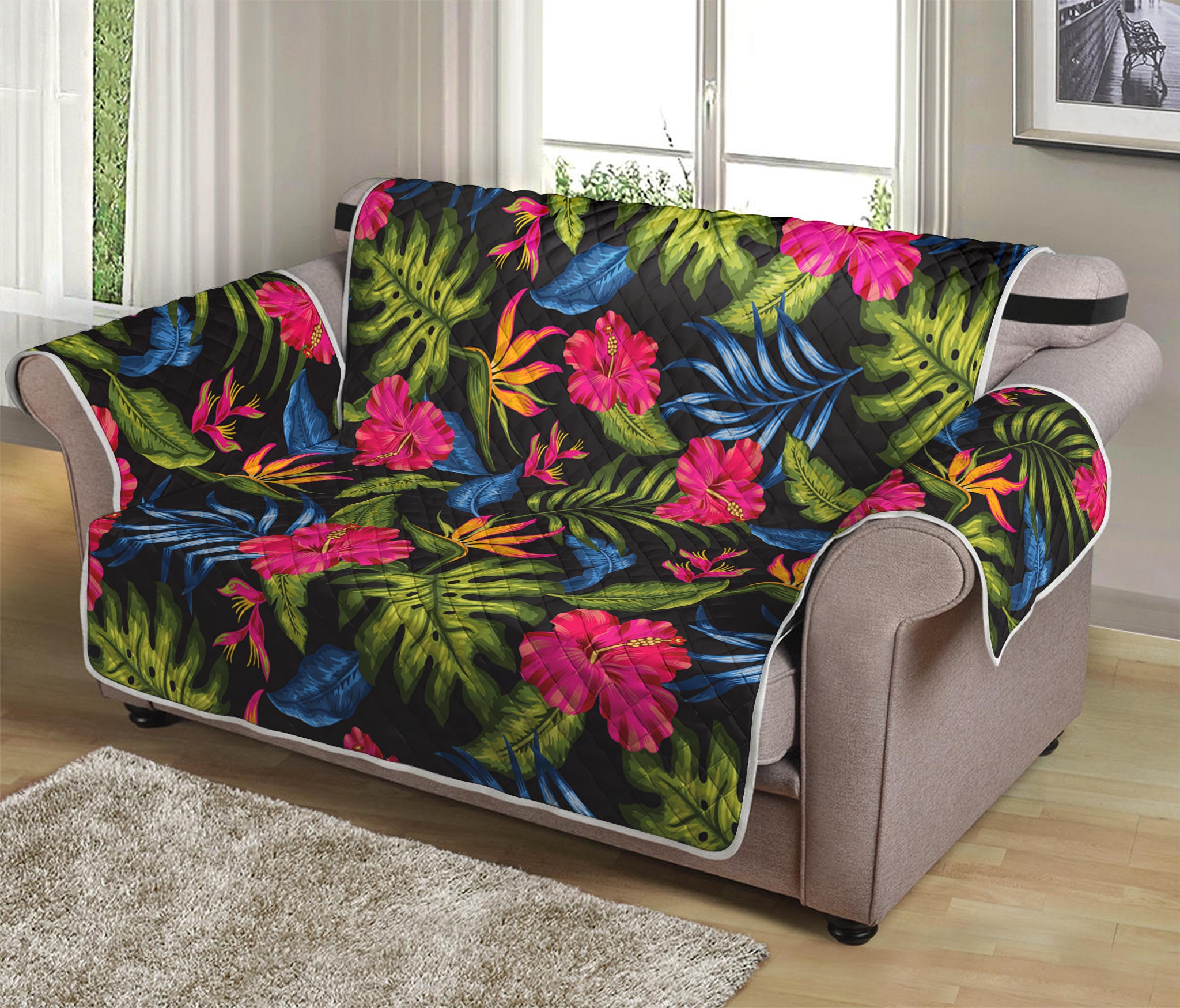 Tropical Bird Of Paradise Pattern Print Loveseat Protector