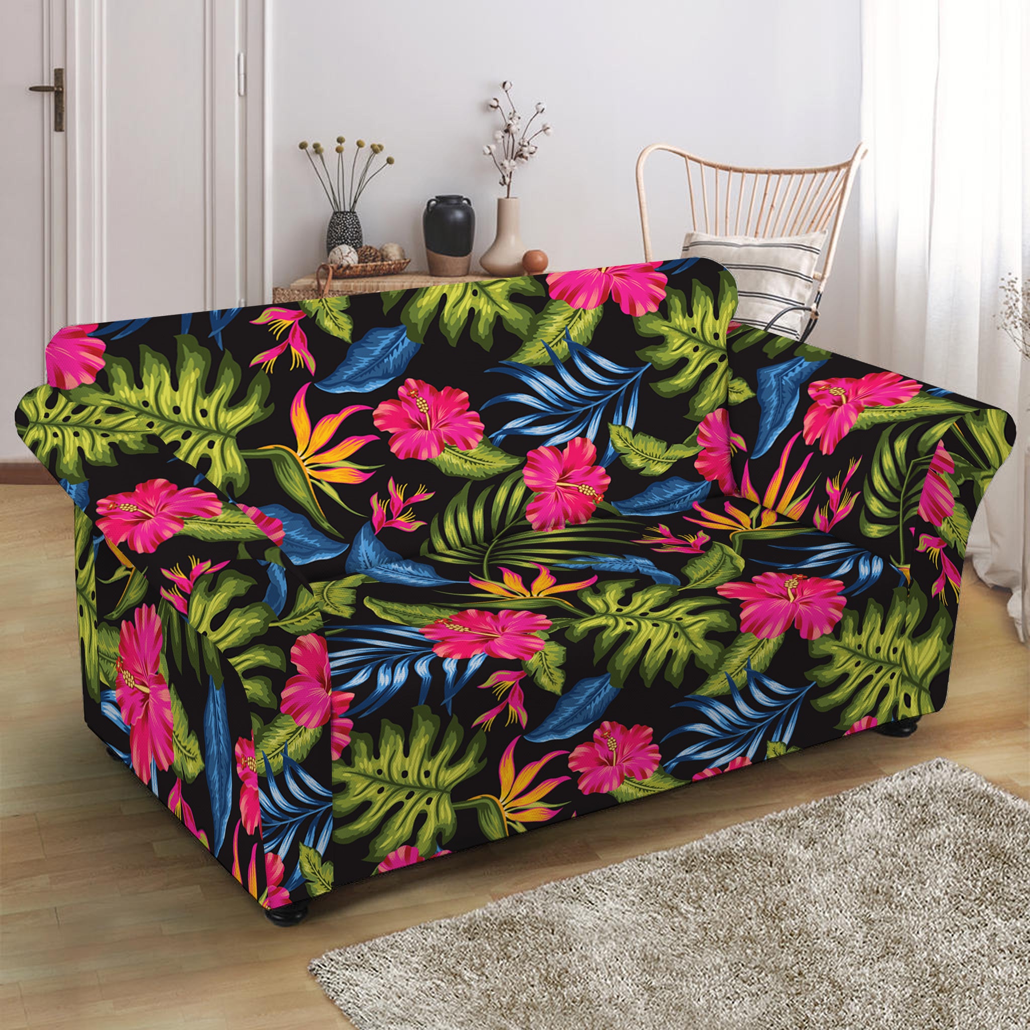 Tropical Bird Of Paradise Pattern Print Loveseat Slipcover