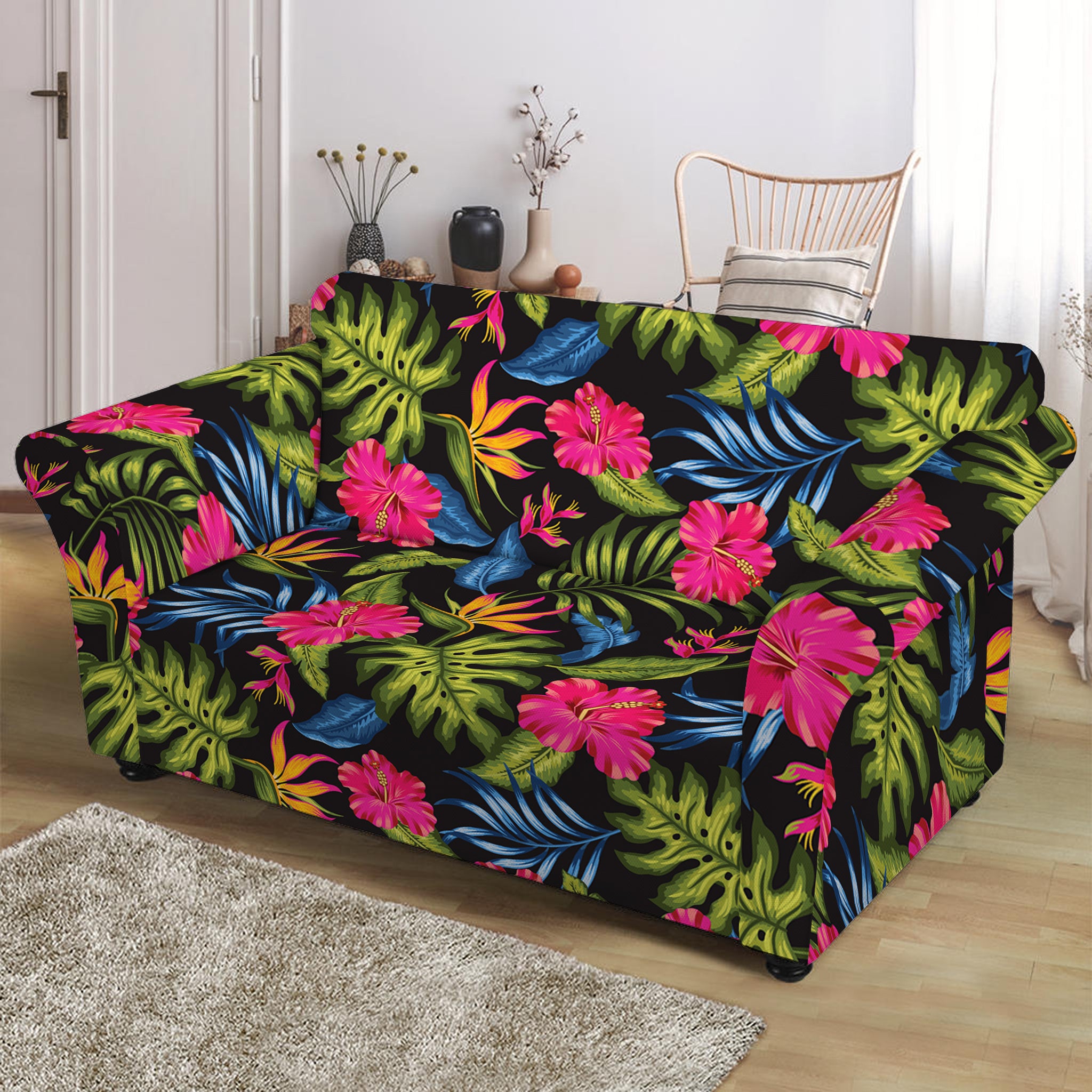 Tropical Bird Of Paradise Pattern Print Loveseat Slipcover