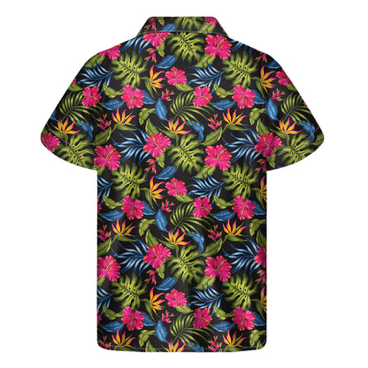 Tropical Bird Of Paradise Pattern Print Men's Short Sleeve Shirt