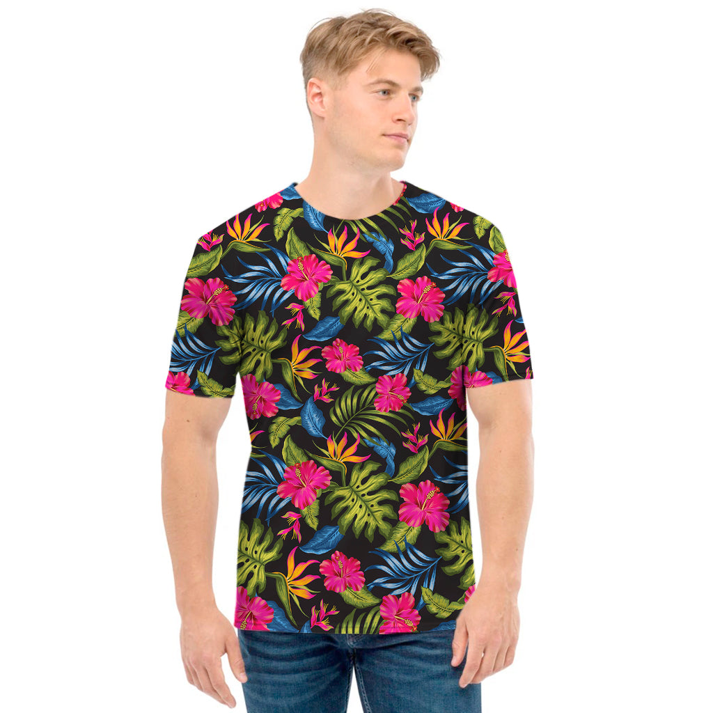 Tropical Bird Of Paradise Pattern Print Men's T-Shirt