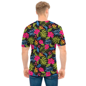 Tropical Bird Of Paradise Pattern Print Men's T-Shirt