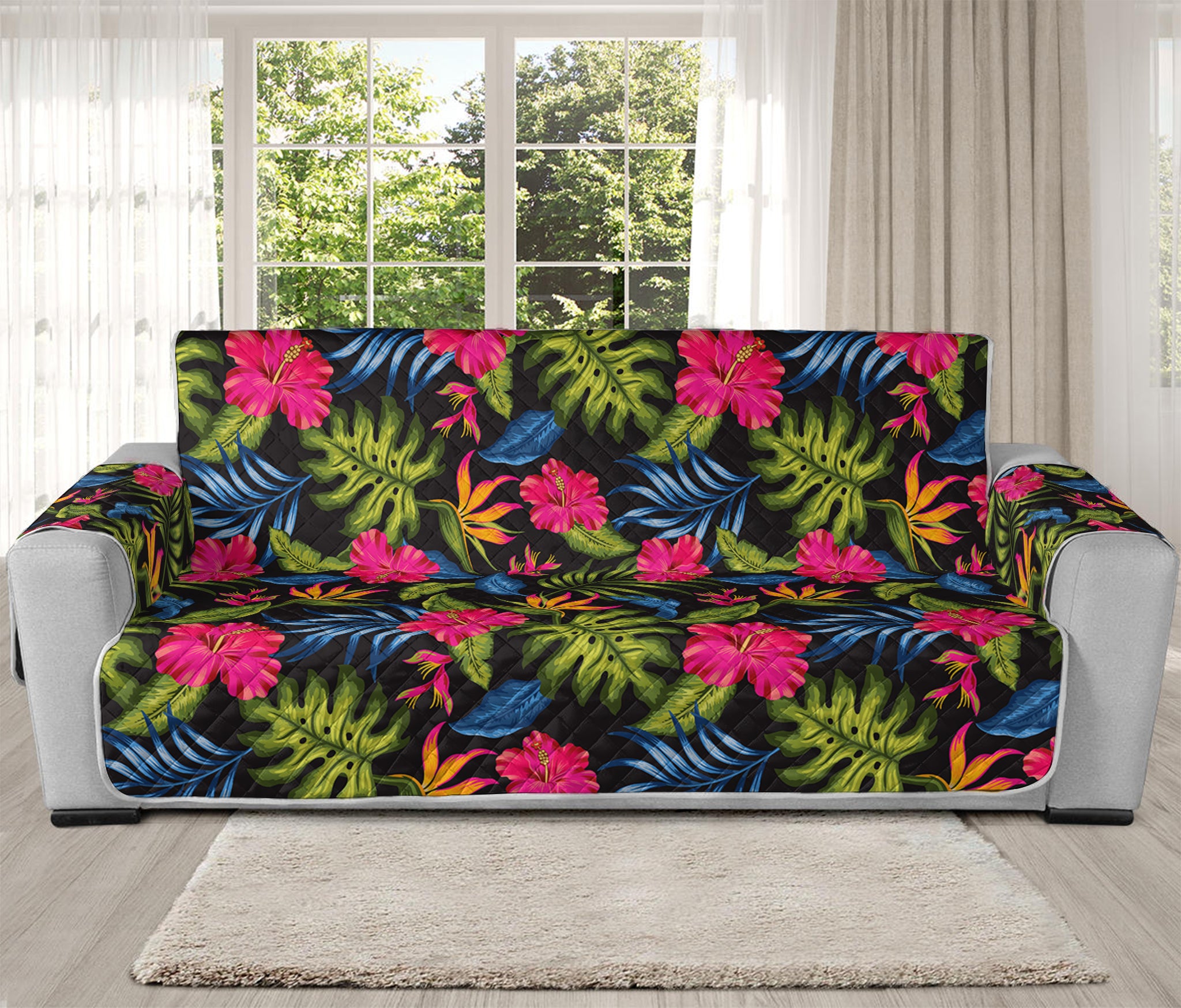 Tropical Bird Of Paradise Pattern Print Oversized Sofa Protector