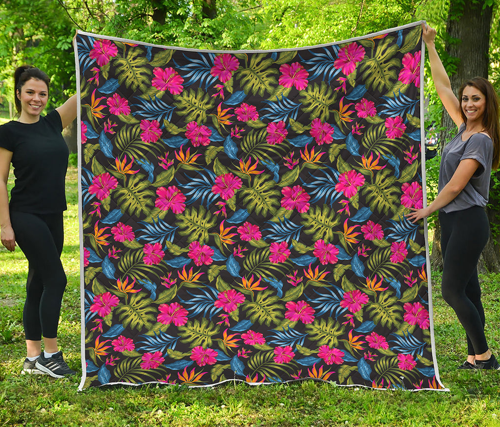 Tropical Bird Of Paradise Pattern Print Quilt