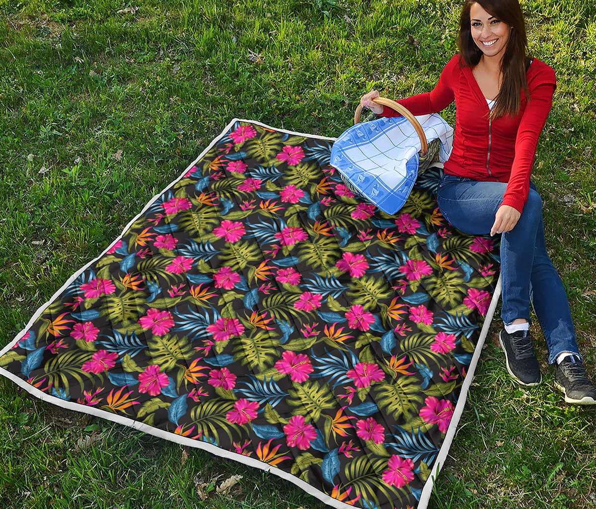 Tropical Bird Of Paradise Pattern Print Quilt