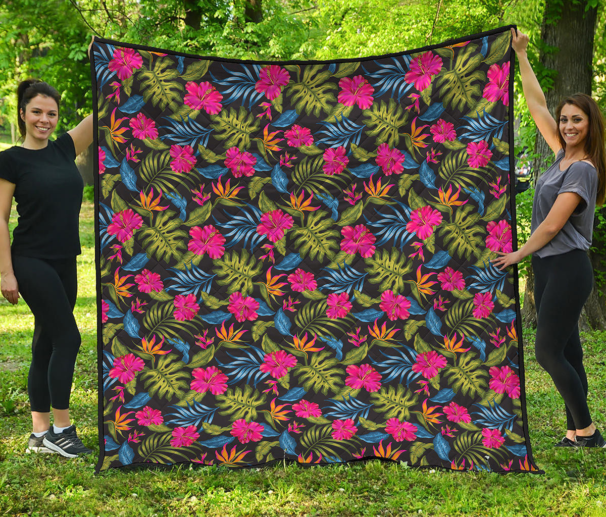 Tropical Bird Of Paradise Pattern Print Quilt