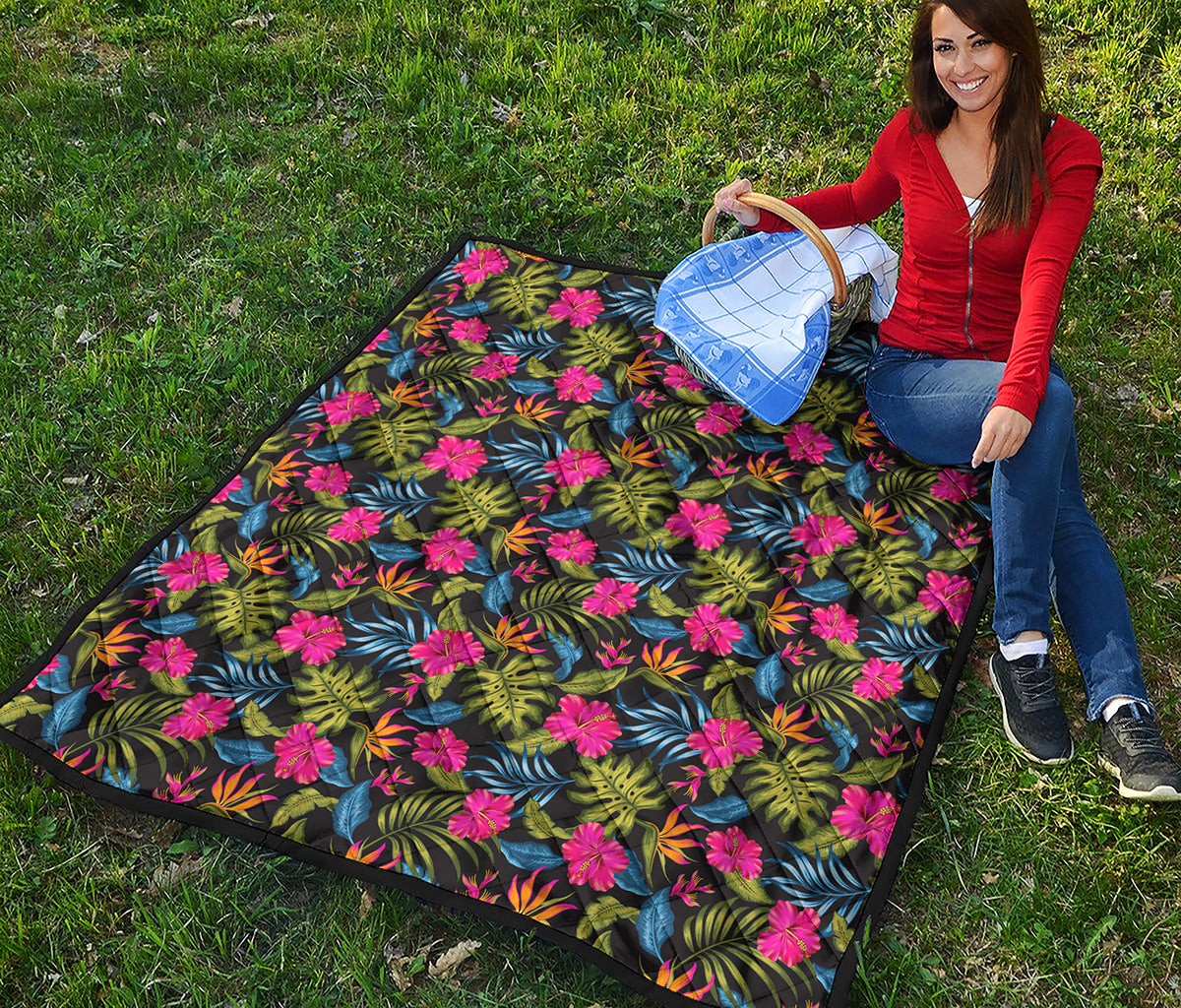 Tropical Bird Of Paradise Pattern Print Quilt