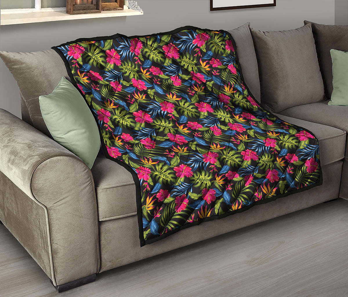 Tropical Bird Of Paradise Pattern Print Quilt