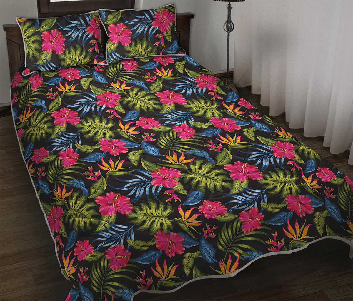 Tropical Bird Of Paradise Pattern Print Quilt Bed Set