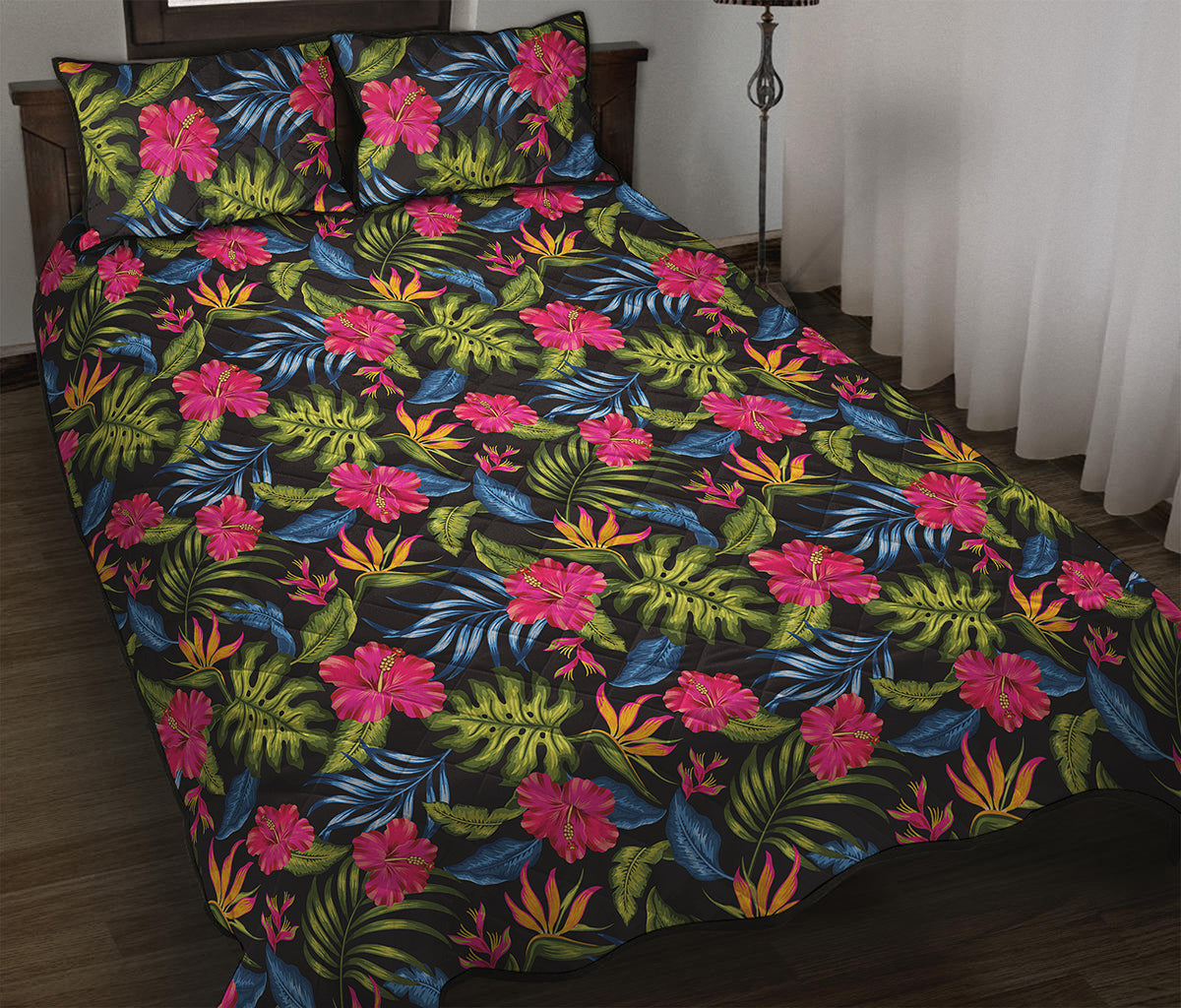Tropical Bird Of Paradise Pattern Print Quilt Bed Set
