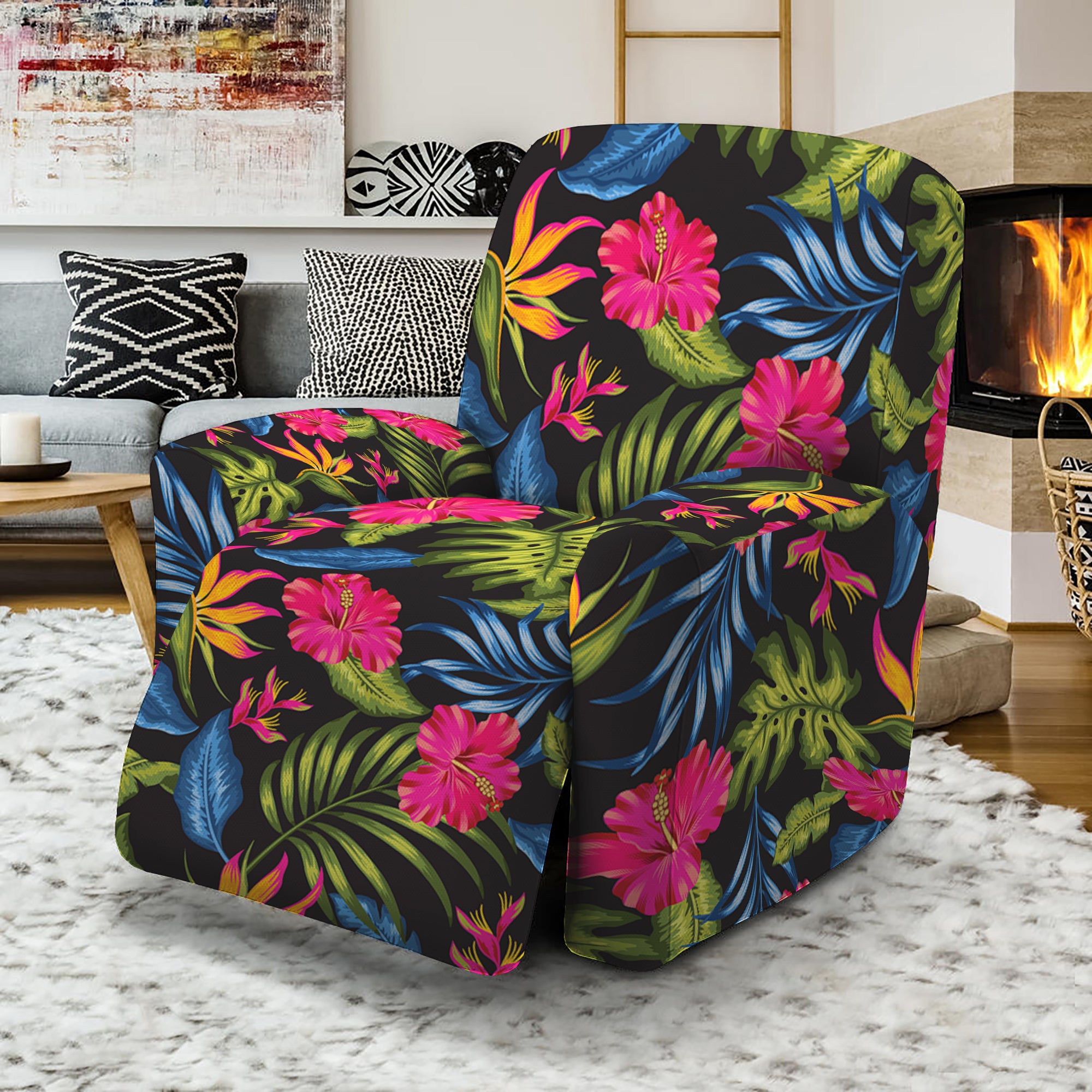 Tropical Bird Of Paradise Pattern Print Recliner Slipcover