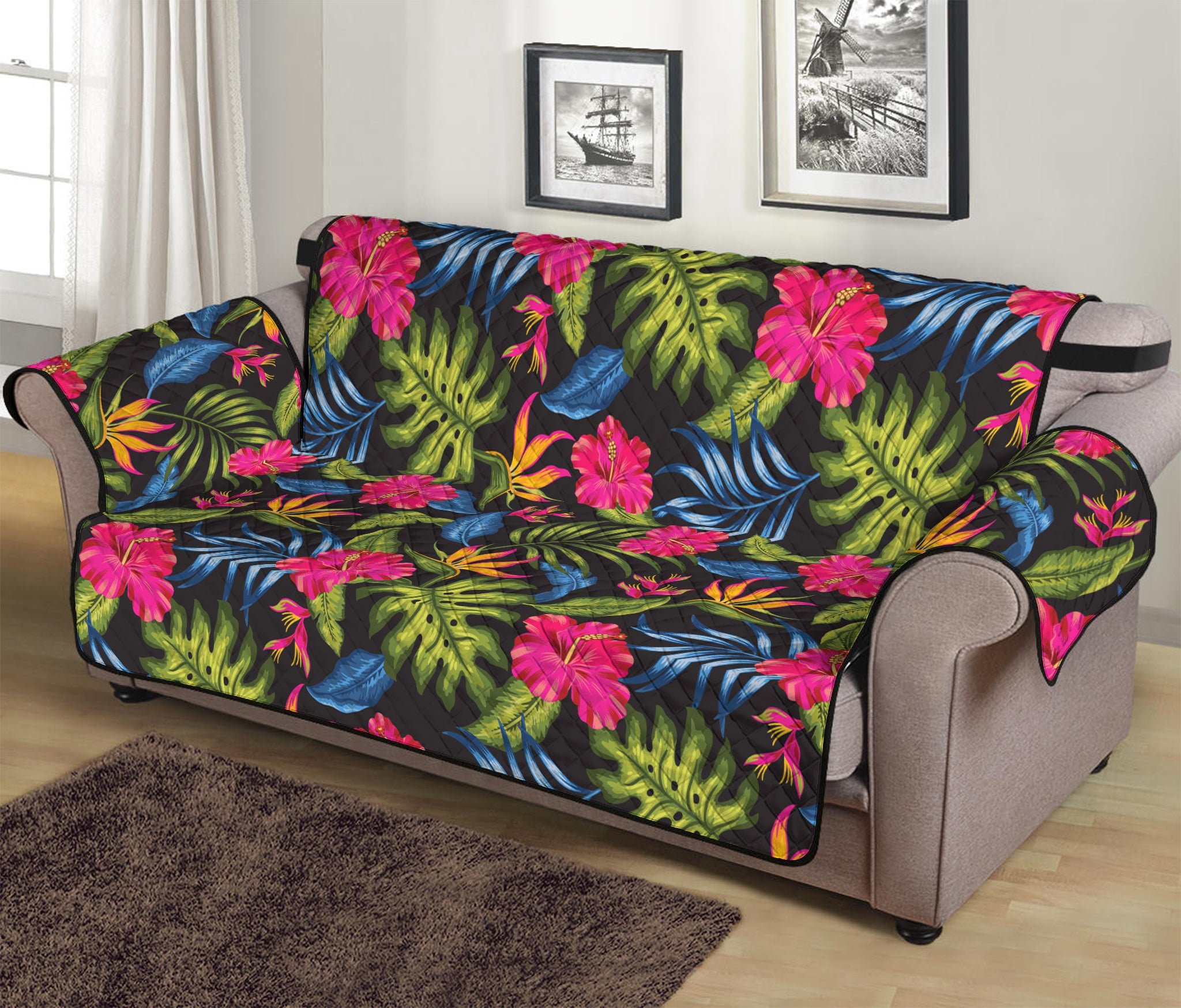 Tropical Bird Of Paradise Pattern Print Sofa Protector