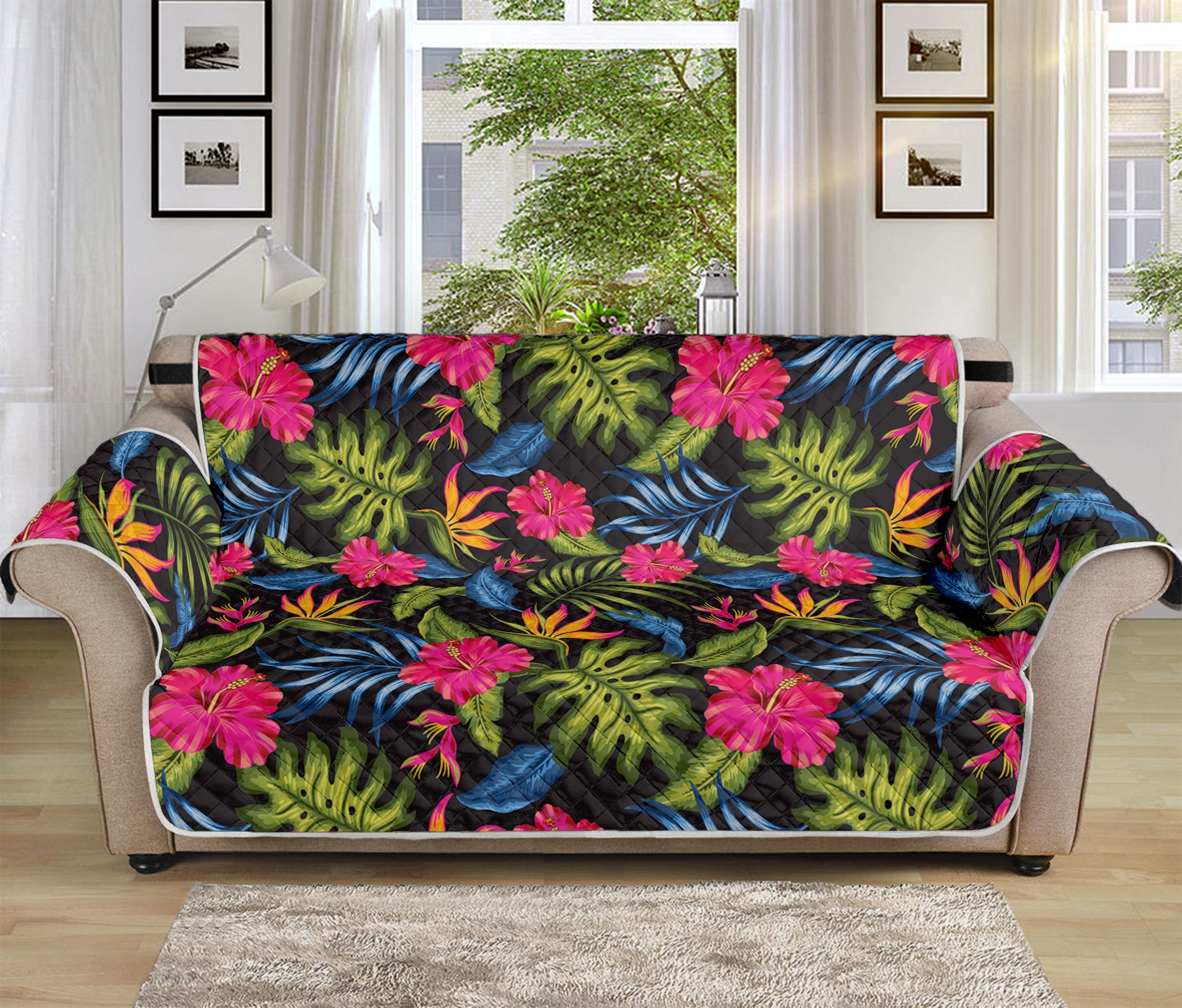 Tropical Bird Of Paradise Pattern Print Sofa Protector