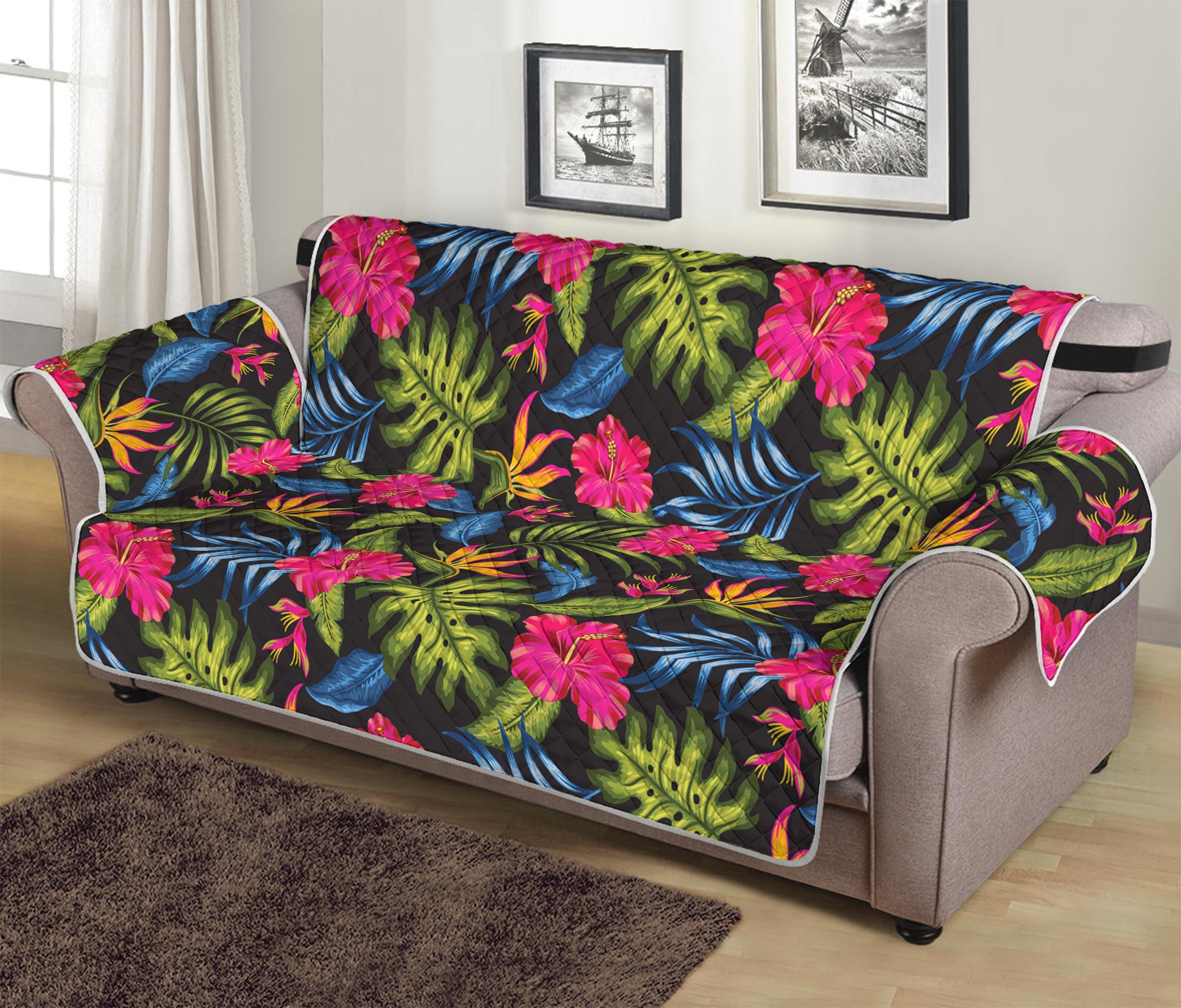 Tropical Bird Of Paradise Pattern Print Sofa Protector