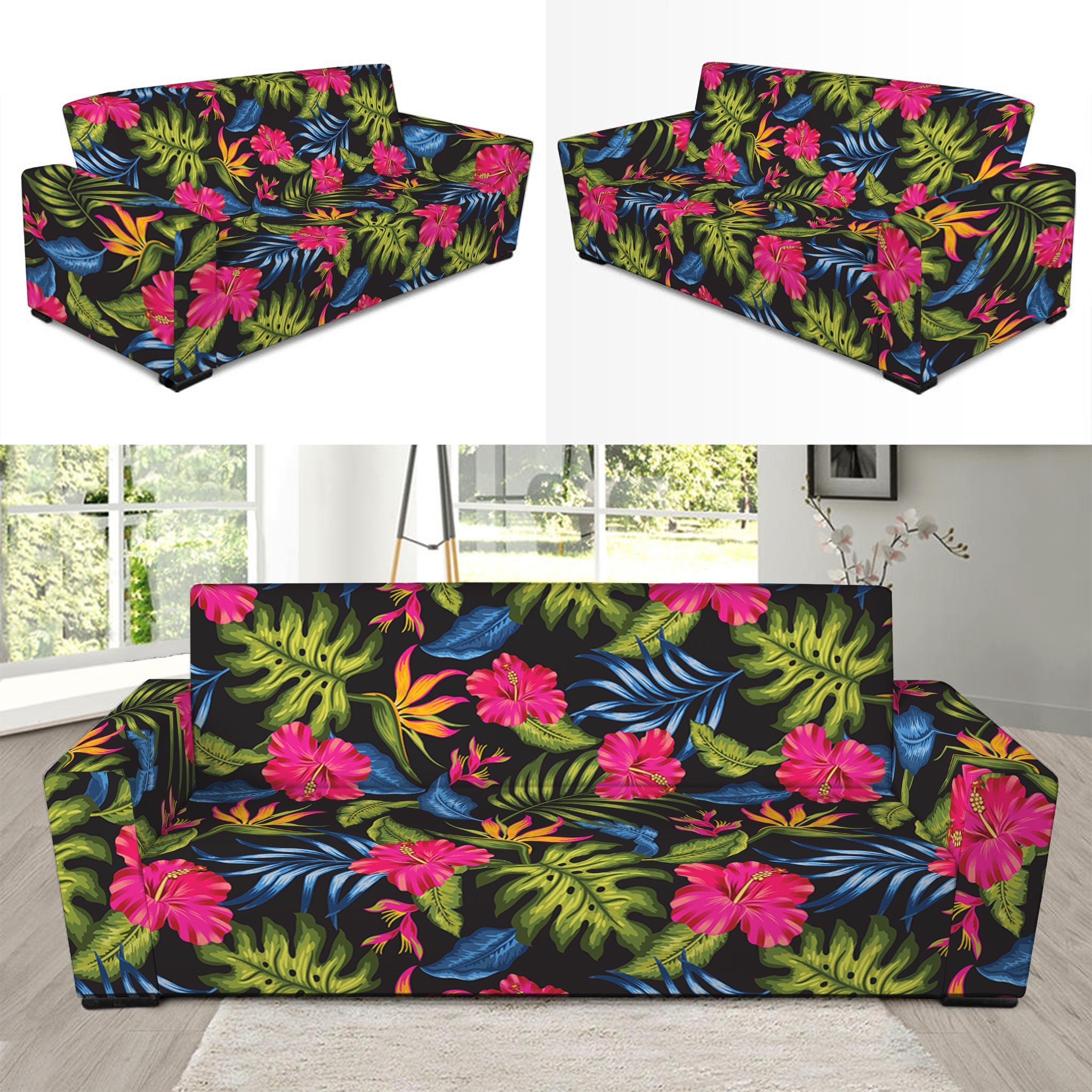 Tropical Bird Of Paradise Pattern Print Sofa Slipcover