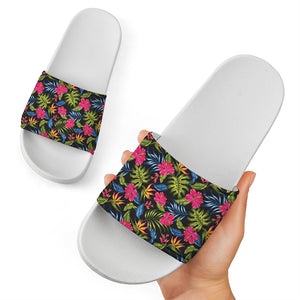 Tropical Bird Of Paradise Pattern Print White Slide Sandals