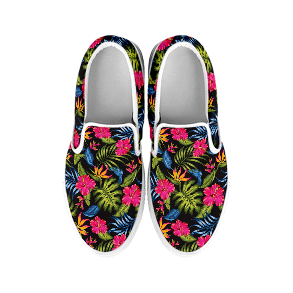 Tropical Bird Of Paradise Pattern Print White Slip On Shoes