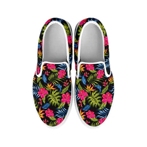 Tropical Bird Of Paradise Pattern Print White Slip On Shoes