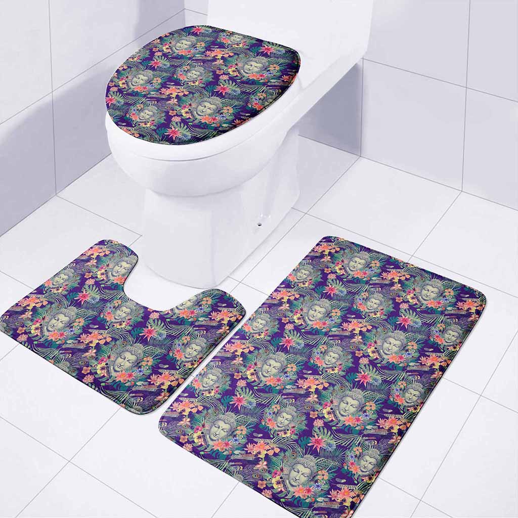 Tropical Buddha Print 3 Piece Bath Mat Set