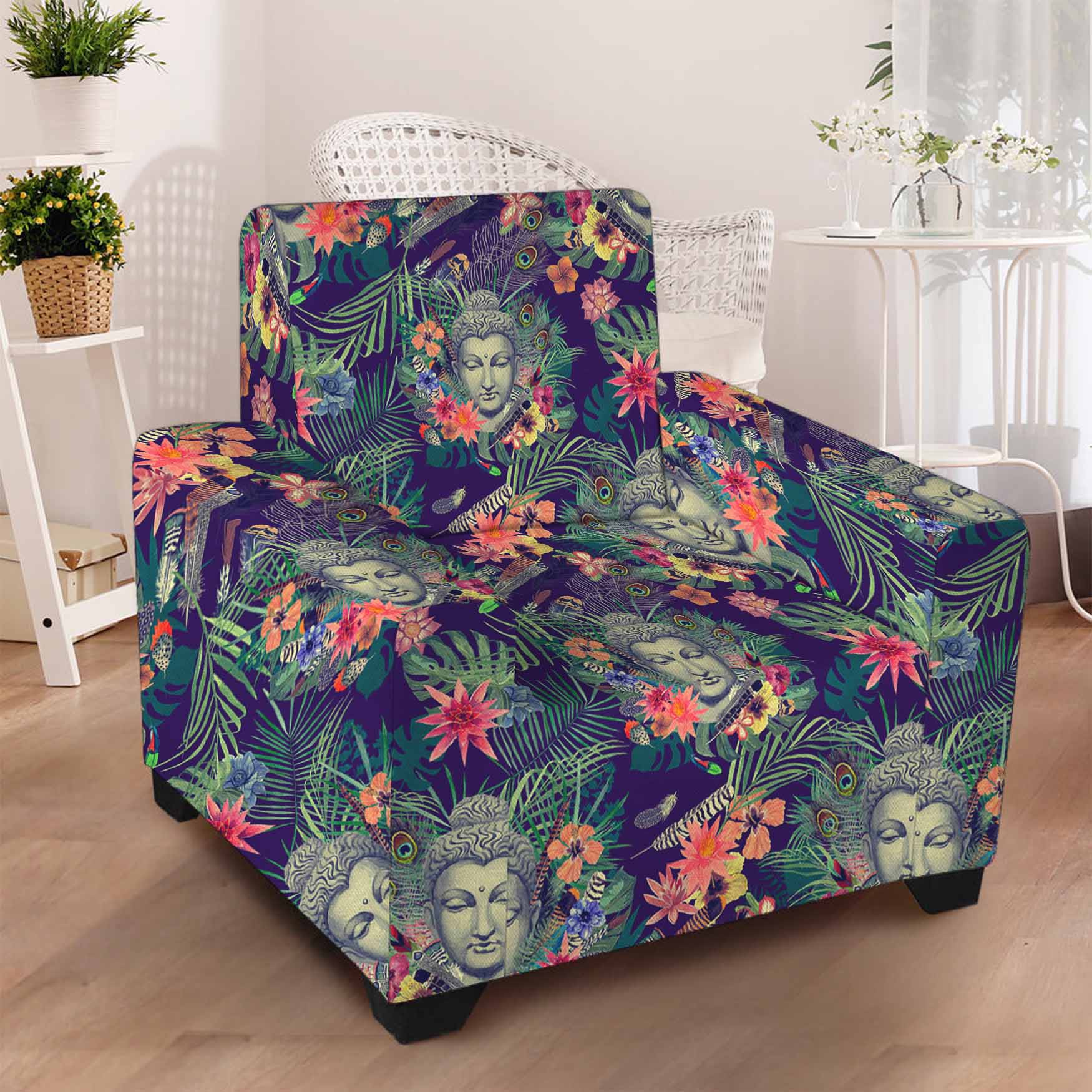 Tropical Buddha Print Armchair Slipcover