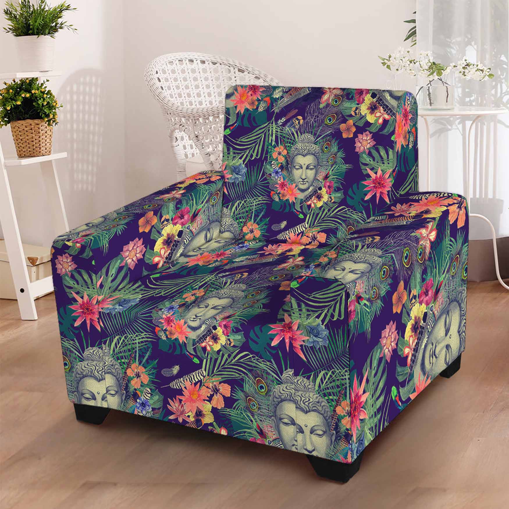 Tropical Buddha Print Armchair Slipcover