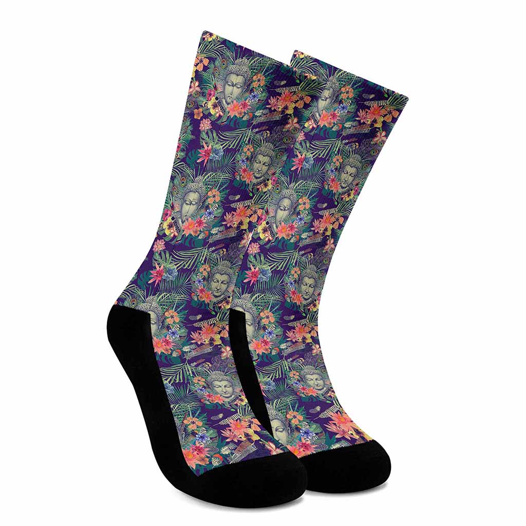 Tropical Buddha Print Crew Socks