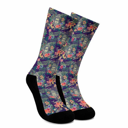 Tropical Buddha Print Crew Socks