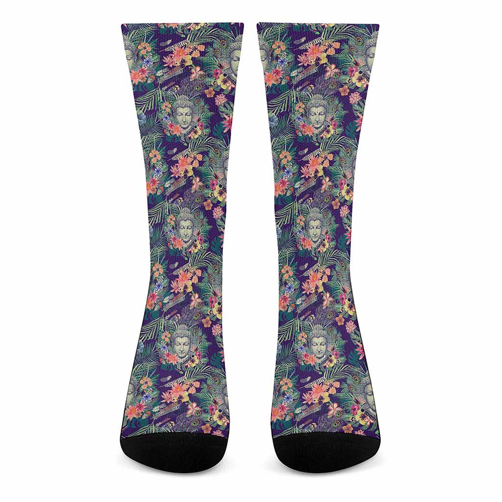 Tropical Buddha Print Crew Socks
