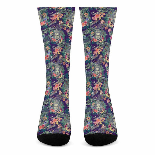 Tropical Buddha Print Crew Socks