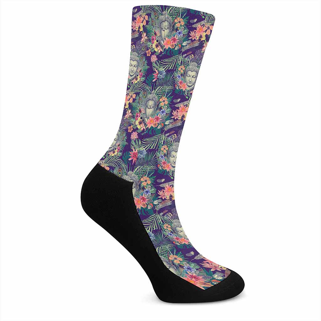Tropical Buddha Print Crew Socks